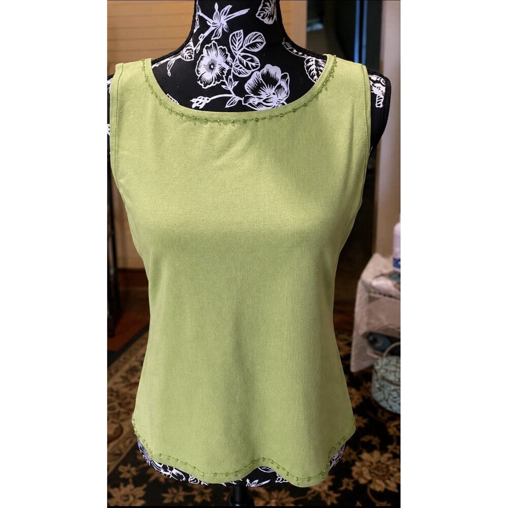 Jessica Howard Size 14 Lime Green Beaded Silk Blend Blouse 34” Bust 22” L